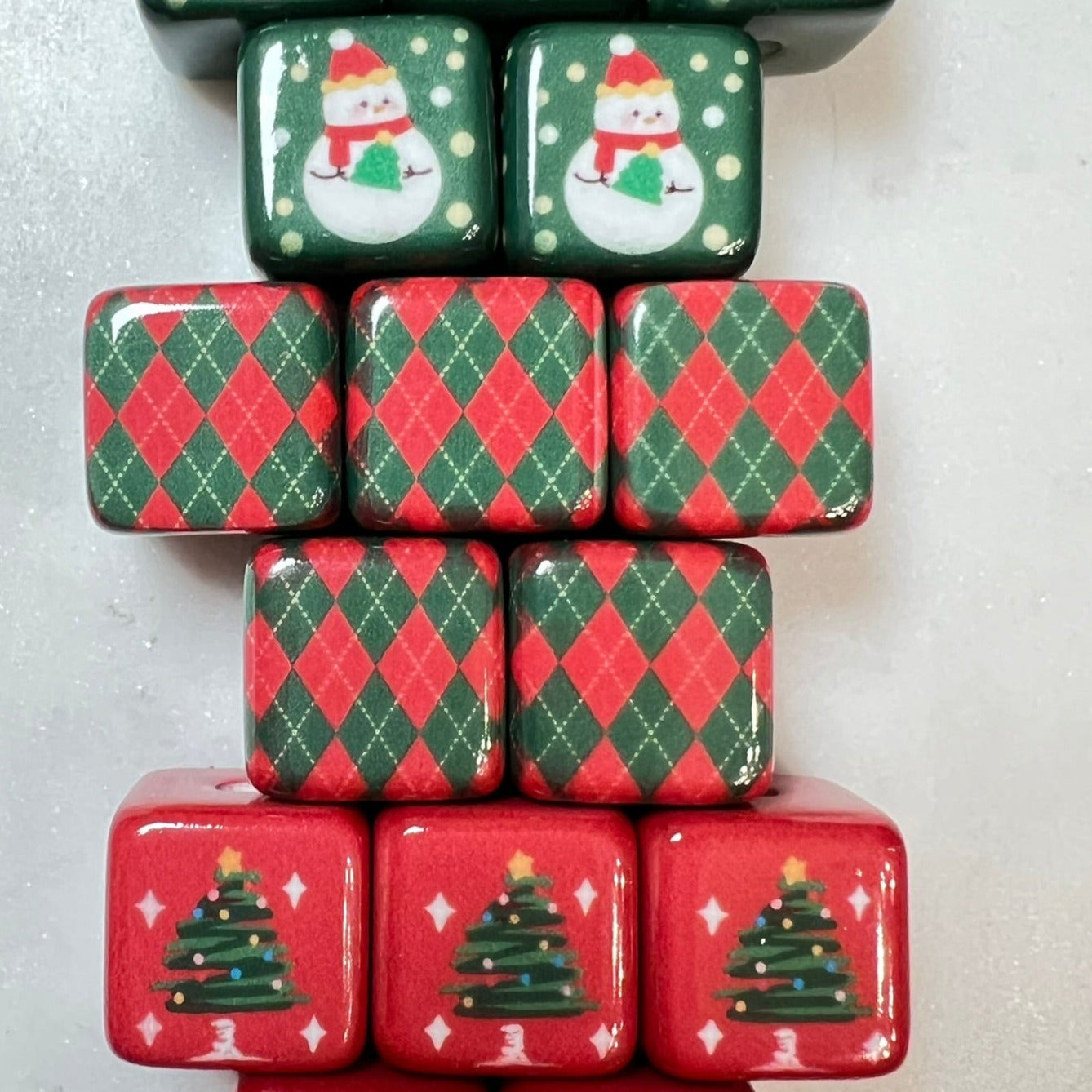 CHRISTMAS HOLIDAY Square Bead Bundle | Acrylic Beads - 15mm | QTY: 15 total beads - The Dazzle Depot