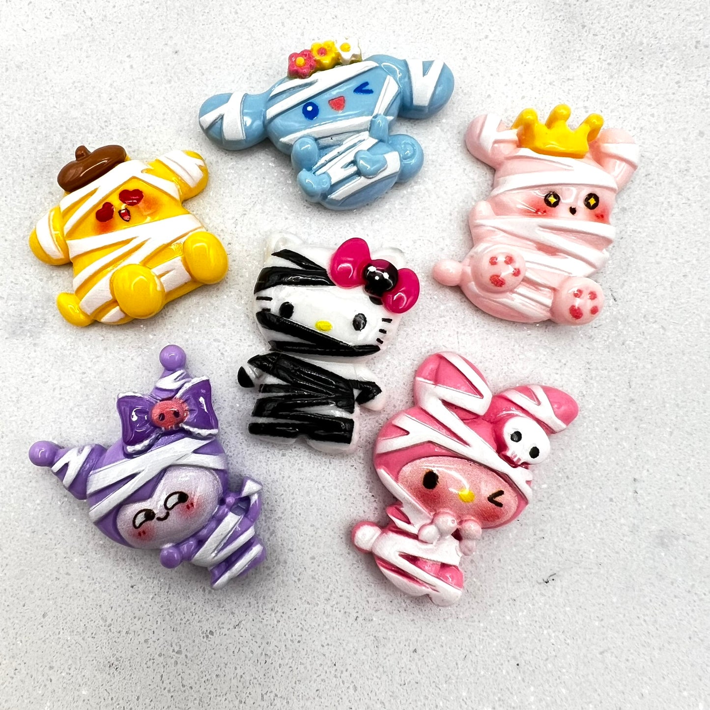 Kitty Friends Halloween Mummy Charm Mix, Flatback Charms | Kawaii Decoden Resin Cabochons | QTY: 6 pieces