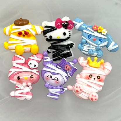 Kitty Friends Halloween Mummy Charm Mix, Flatback Charms | Kawaii Decoden Resin Cabochons | QTY: 6 pieces