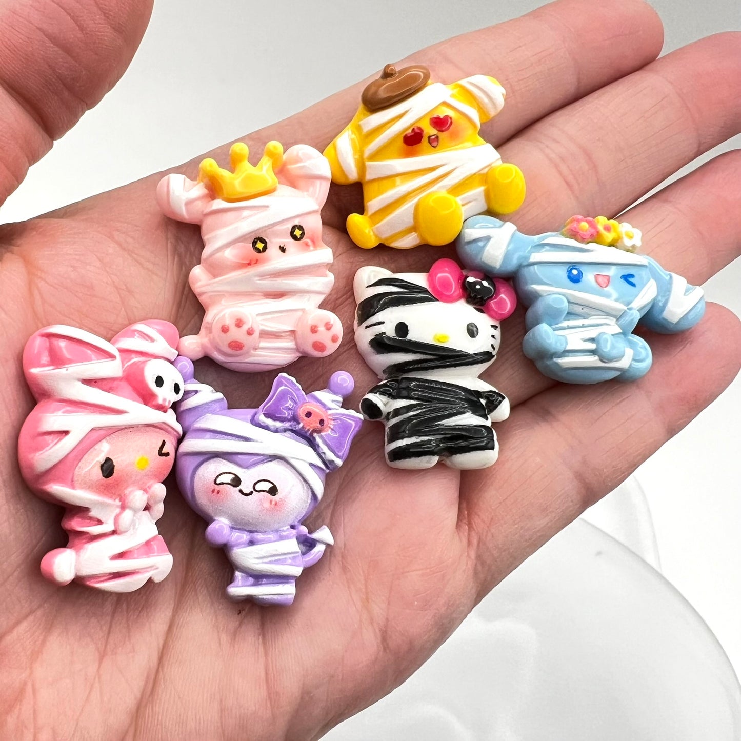 Kitty Friends Halloween Mummy Charm Mix, Flatback Charms | Kawaii Decoden Resin Cabochons | QTY: 6 pieces