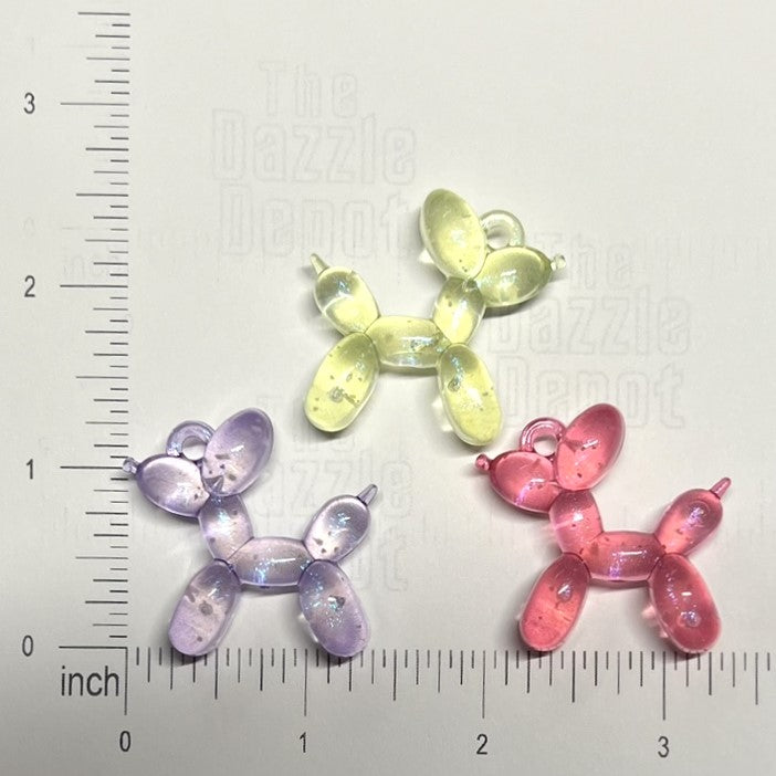 5pcs Sparkling Colorful Balloon Dog Pendants | Balloon Dog Charms | 33x33mm Acrylic | QTY: 5 pieces