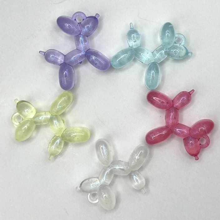 5pcs Sparkling Colorful Balloon Dog Pendants | Balloon Dog Charms | 33x33mm Acrylic | QTY: 5 pieces