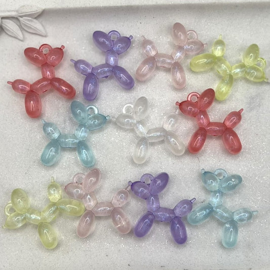 5pcs Sparkling Colorful Balloon Dog Pendants | Balloon Dog Charms | 33x33mm Acrylic | QTY: 5 pieces