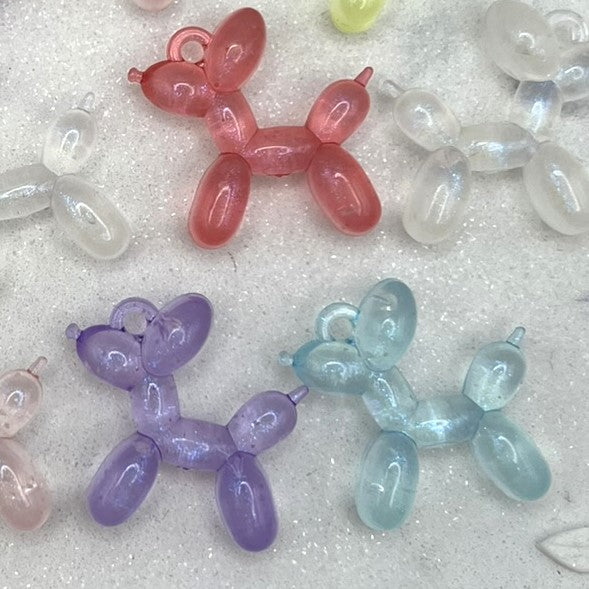 5pcs Sparkling Colorful Balloon Dog Pendants | Balloon Dog Charms | 33x33mm Acrylic | QTY: 5 pieces