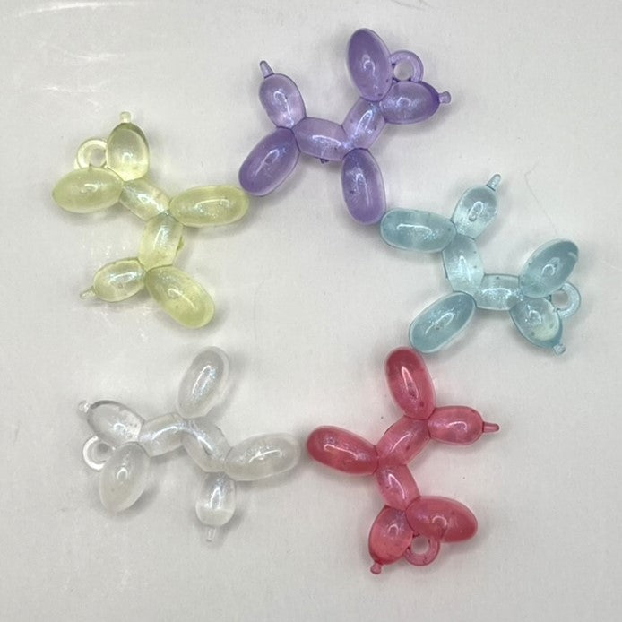 5pcs Sparkling Colorful Balloon Dog Pendants | Balloon Dog Charms | 33x33mm Acrylic | QTY: 5 pieces