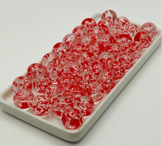 16mm Red Blood Splatter Beads for HALLOWEEN | Clear Bead with Red Paint | Acrylic | QTY: 10/20 beads