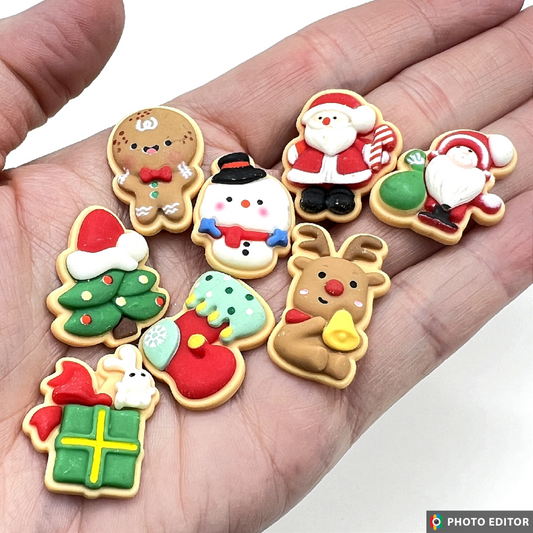 Christmas Cookie Shaped Holiday Charms | Christmas Flatback Charms, Decoden Charms | Kawaii Resin Flat Back Cabochons | QTY: 10/20 pieces