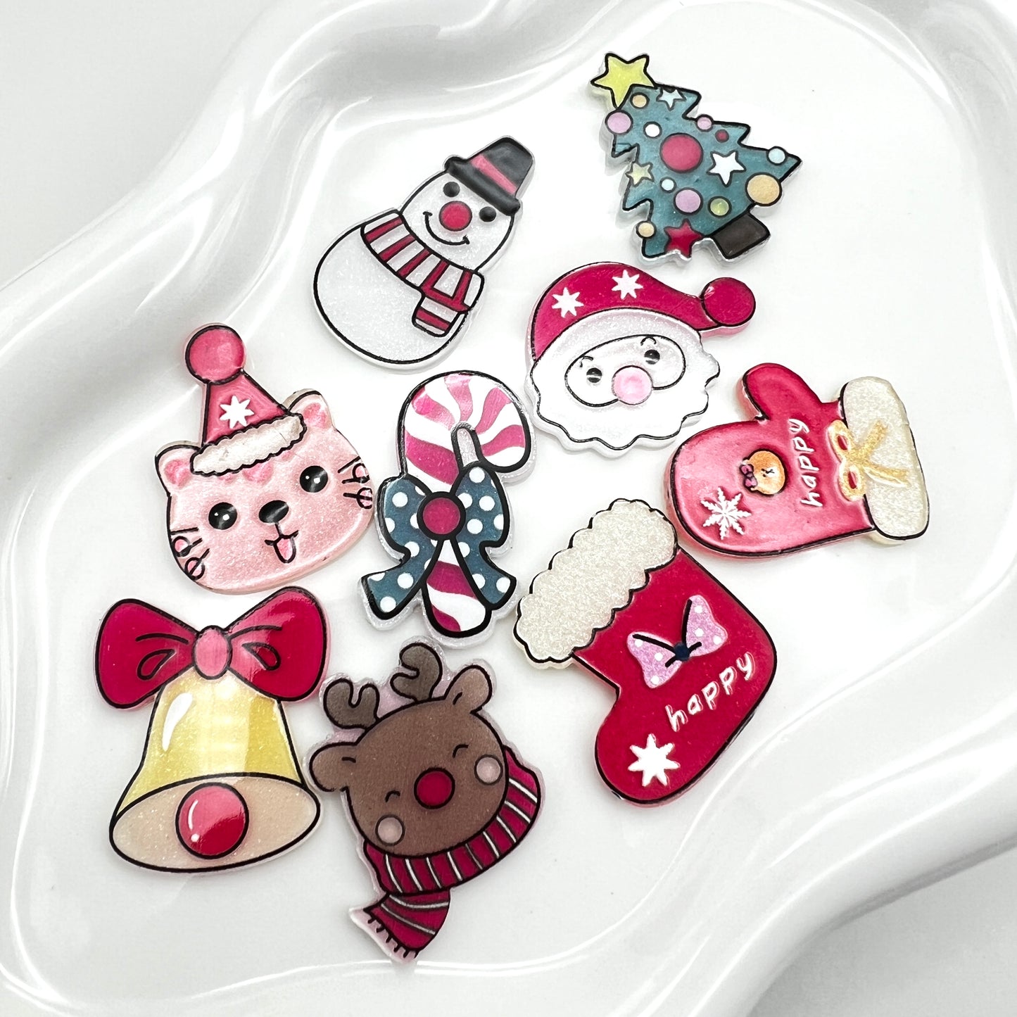 Flatback One-Sided Christmas Planar Acrylic Set | Christmas Themed Flat Acrylics | QTY: 9pcs