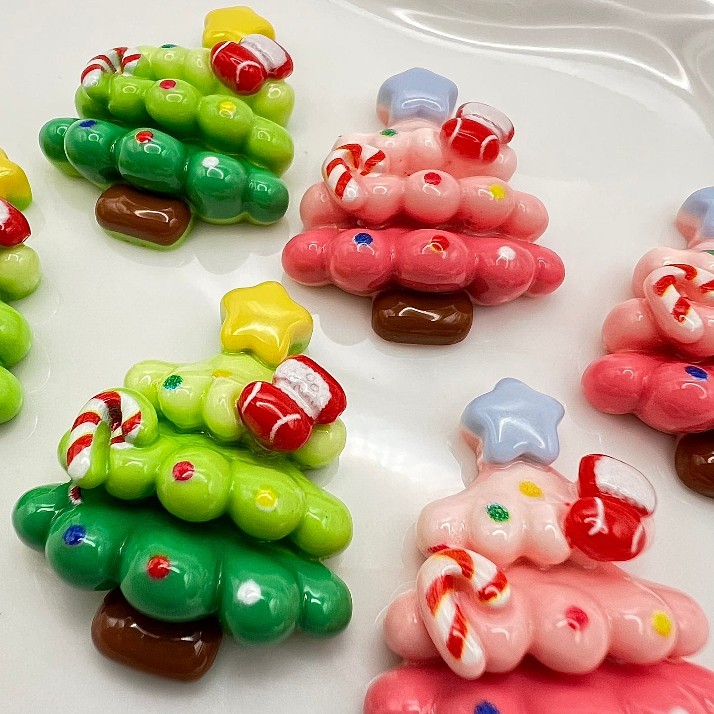 Christmas Tree Shaped Holiday Charms | Christmas Flatback Charms, Decoden Charms | Kawaii Resin Flat Back Cabochons | QTY: 5/10 pieces