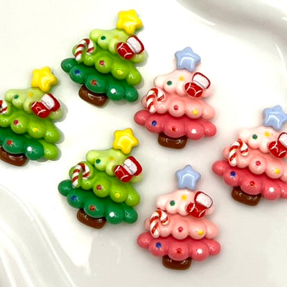 Christmas Tree Shaped Holiday Charms | Christmas Flatback Charms, Decoden Charms | Kawaii Resin Flat Back Cabochons | QTY: 5/10 pieces