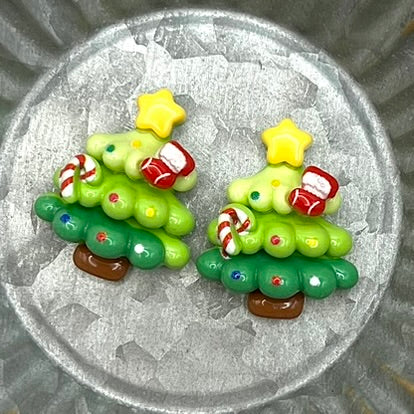 Christmas Tree Shaped Holiday Charms | Christmas Flatback Charms, Decoden Charms | Kawaii Resin Flat Back Cabochons | QTY: 5/10 pieces