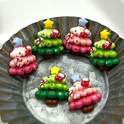 Christmas Tree Shaped Holiday Charms | Christmas Flatback Charms, Decoden Charms | Kawaii Resin Flat Back Cabochons | QTY: 5/10 pieces