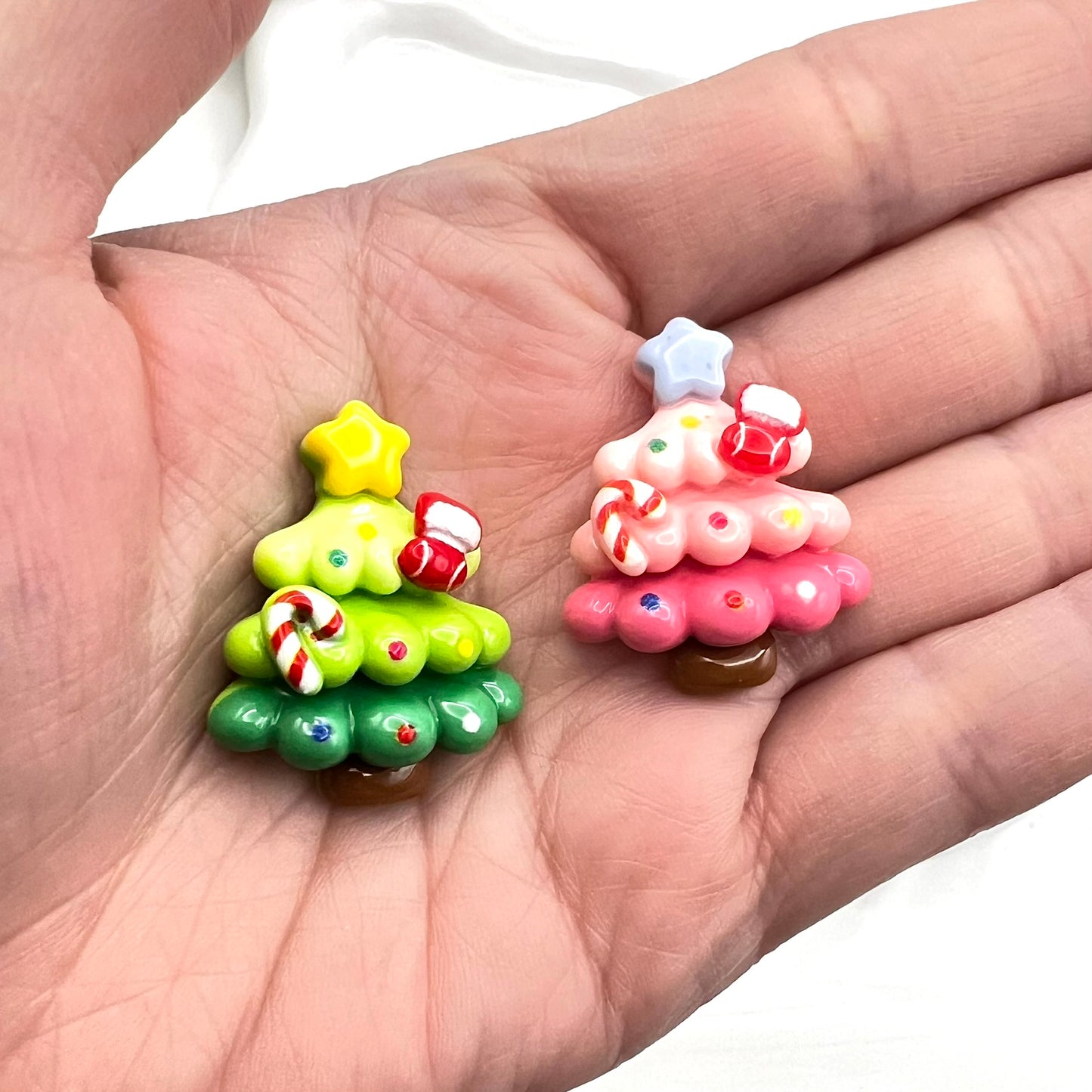 Christmas Tree Shaped Holiday Charms | Christmas Flatback Charms, Decoden Charms | Kawaii Resin Flat Back Cabochons | QTY: 5/10 pieces