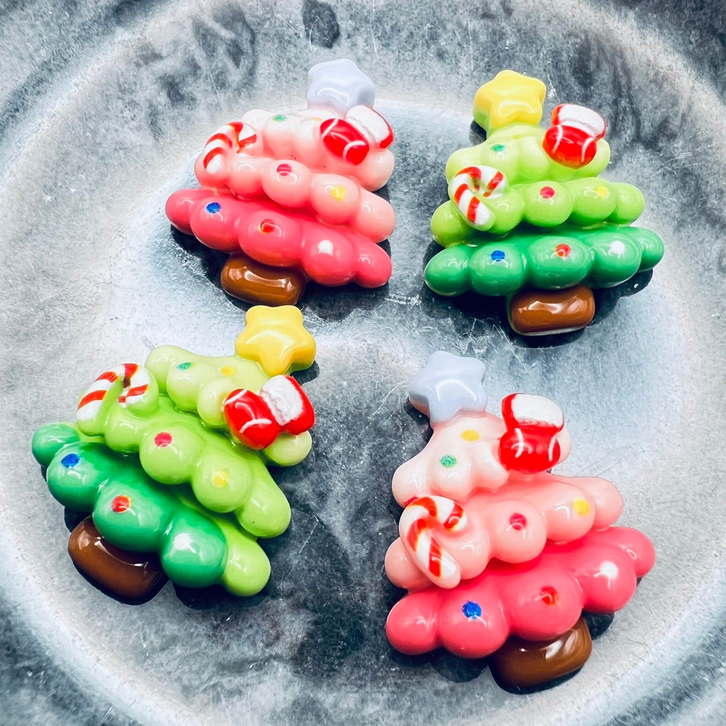 Christmas Tree Shaped Holiday Charms | Christmas Flatback Charms, Decoden Charms | Kawaii Resin Flat Back Cabochons | QTY: 5/10 pieces