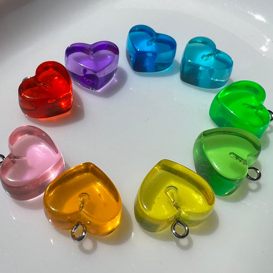 10/20pc Heart Shaped Pendant Charms for DIY Bracelets, Keychains | Colorful Resin | QTY: 10 or 20pcs
