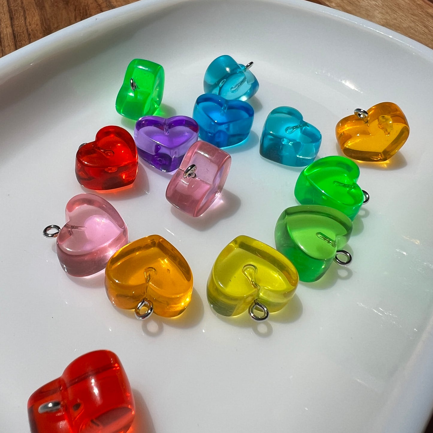 10/20pc Heart Shaped Pendant Charms for DIY Bracelets, Keychains | Colorful Resin | QTY: 10 or 20pcs