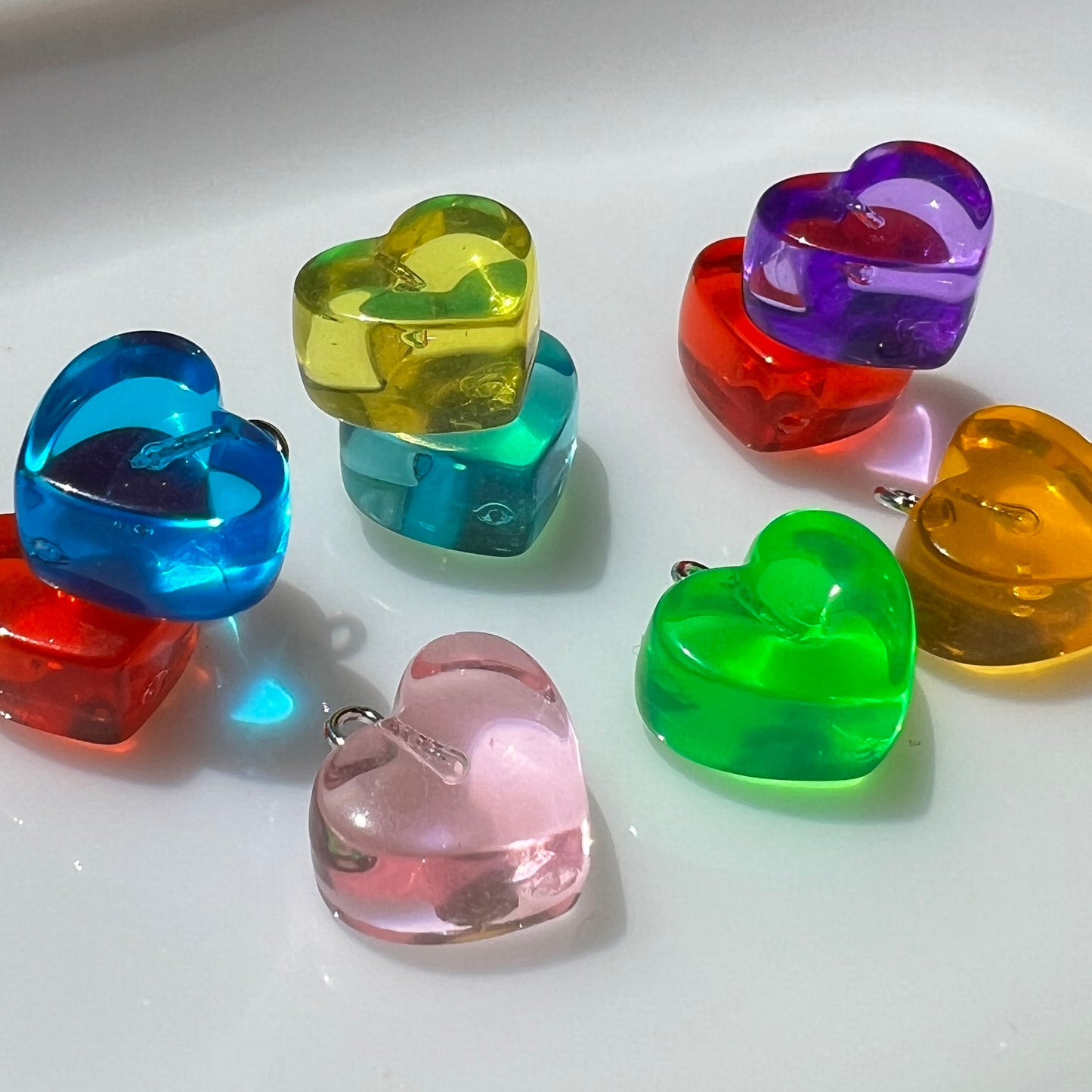 10/20pc Heart Shaped Pendant Charms for DIY Bracelets, Keychains | Colorful Resin | QTY: 10 or 20pcs