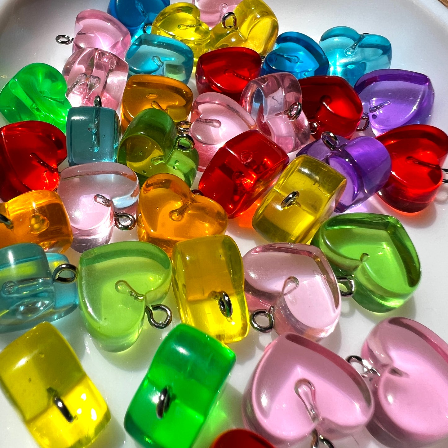 10/20pc Heart Shaped Pendant Charms for DIY Bracelets, Keychains | Colorful Resin | QTY: 10 or 20pcs