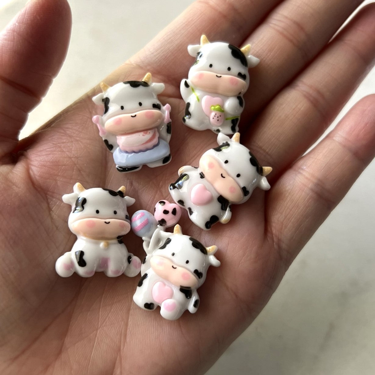 Adorable Cow Flat Back Charms | Flatback Charms for DIY Craft Charm Projects and Decoden | Kawaii Resin Flat Back Cabochons | QTY: 10 pieces