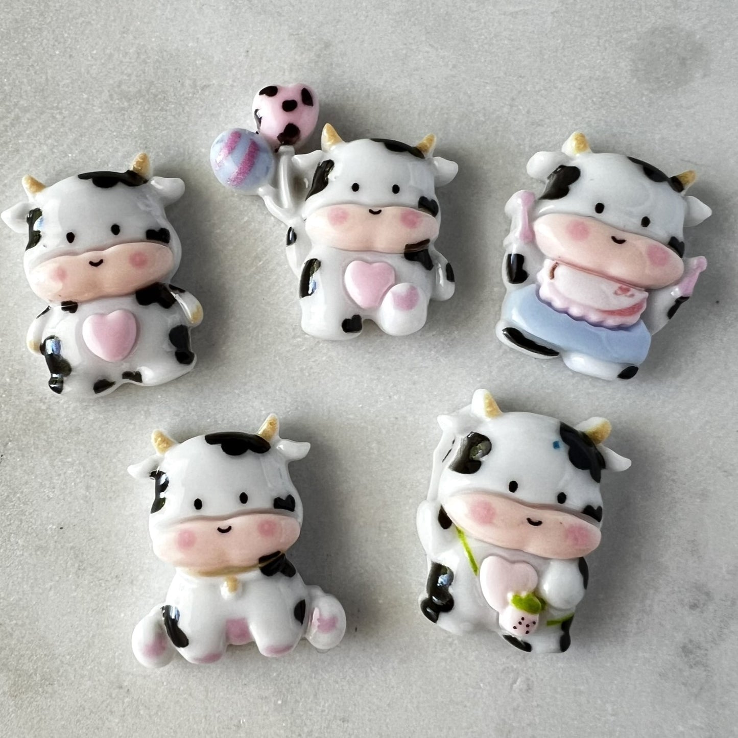 Adorable Cow Flat Back Charms | Flatback Charms for DIY Craft Charm Projects and Decoden | Kawaii Resin Flat Back Cabochons | QTY: 10 pieces