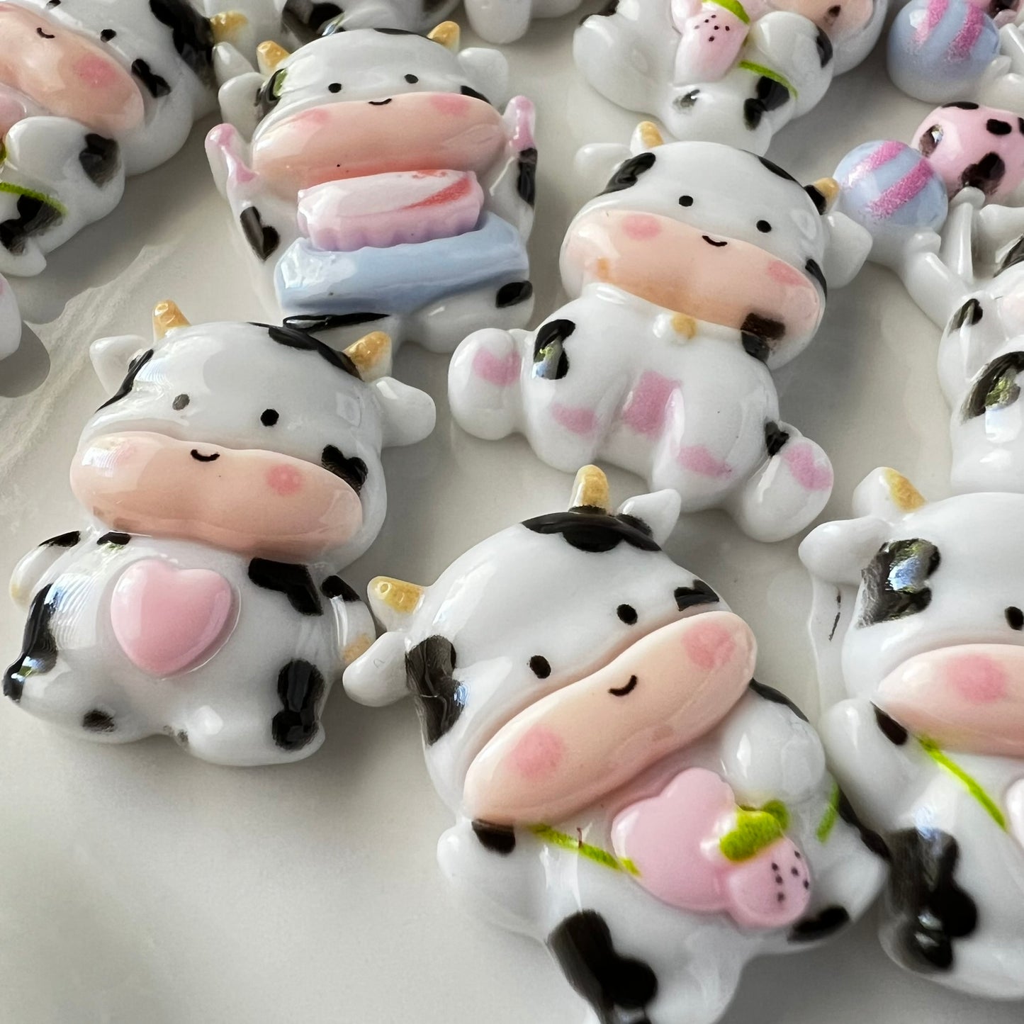 Adorable Cow Flat Back Charms | Flatback Charms for DIY Craft Charm Projects and Decoden | Kawaii Resin Flat Back Cabochons | QTY: 10 pieces