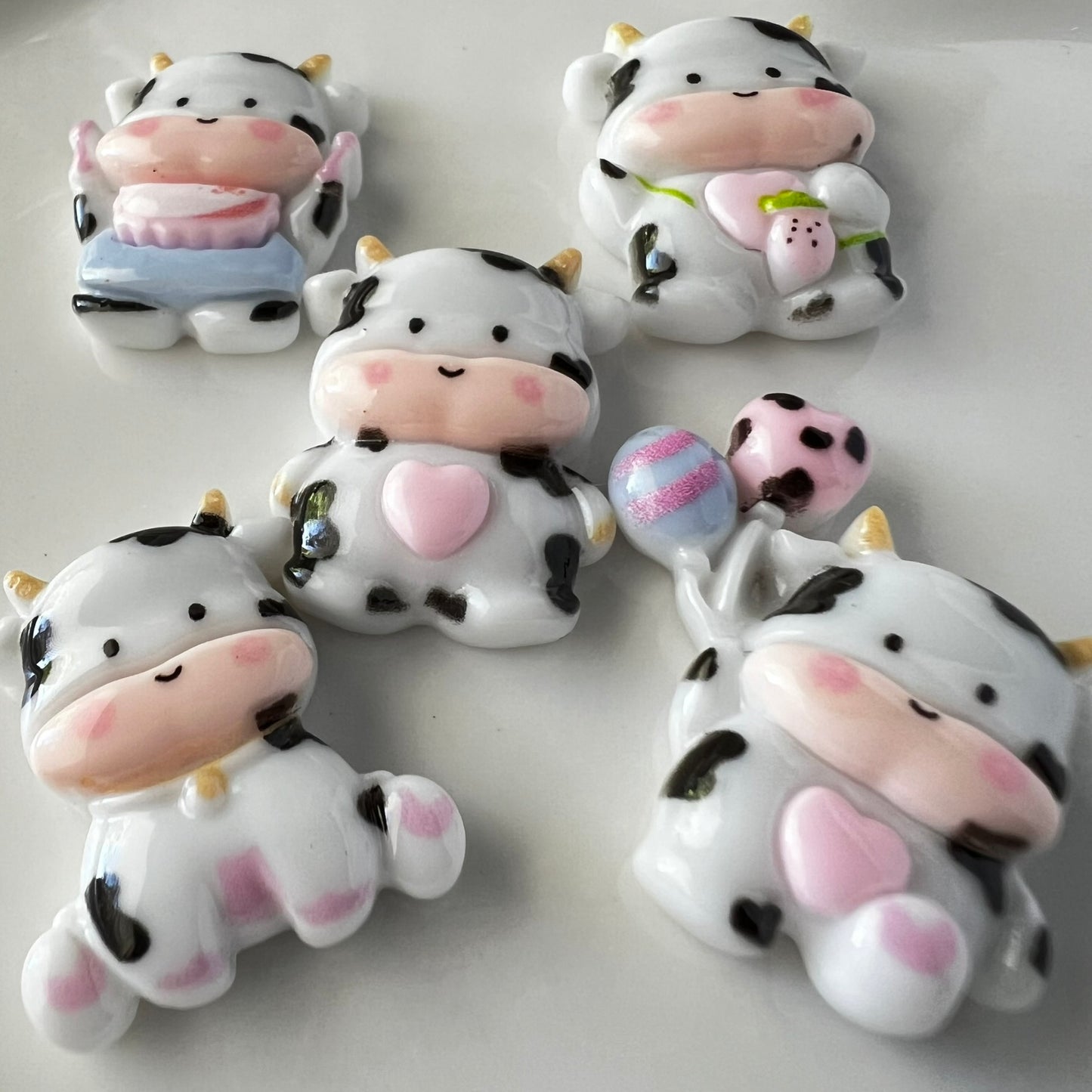 Adorable Cow Flat Back Charms | Flatback Charms for DIY Craft Charm Projects and Decoden | Kawaii Resin Flat Back Cabochons | QTY: 10 pieces