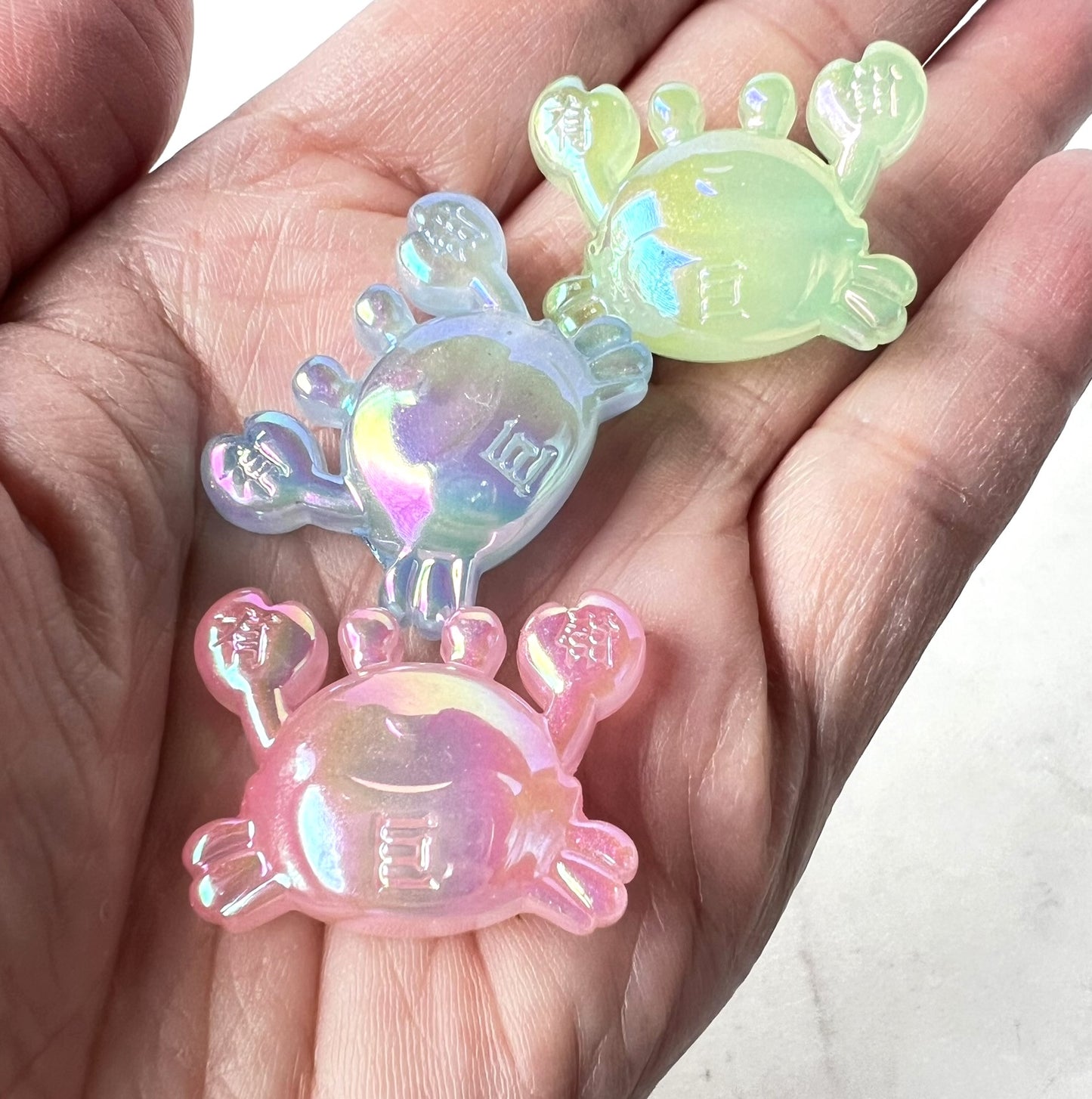 30mm x 22mm Pastel Crab Beads for Jewelry & Pens | Iridescent Acrylic | QTY: 5 beads (assorted)