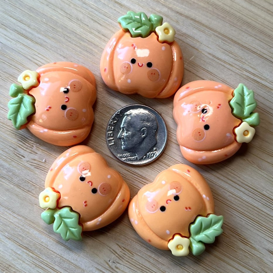 Pumpkin Smiling Face Charms, Flatback Pumpkins, Pumpkin Cabochons, Halloween Cabochons, Cute Pumpkin Charms | Resin Charms | QTY: 10