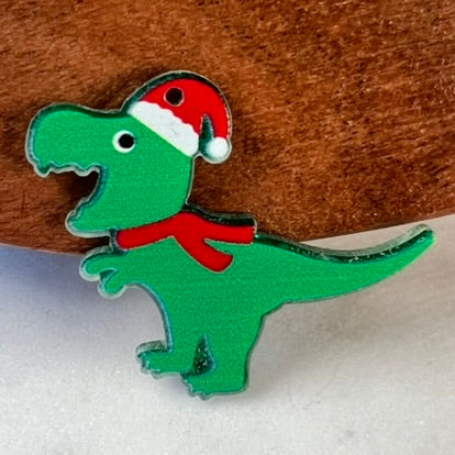 Dinosaur Santa Hat Christmas Earring Blanks, DIY Jewelry Supplies, READ DESCRIPTION | Acrylic | QTY: 1 pair of earring blanks - The Dazzle Depot