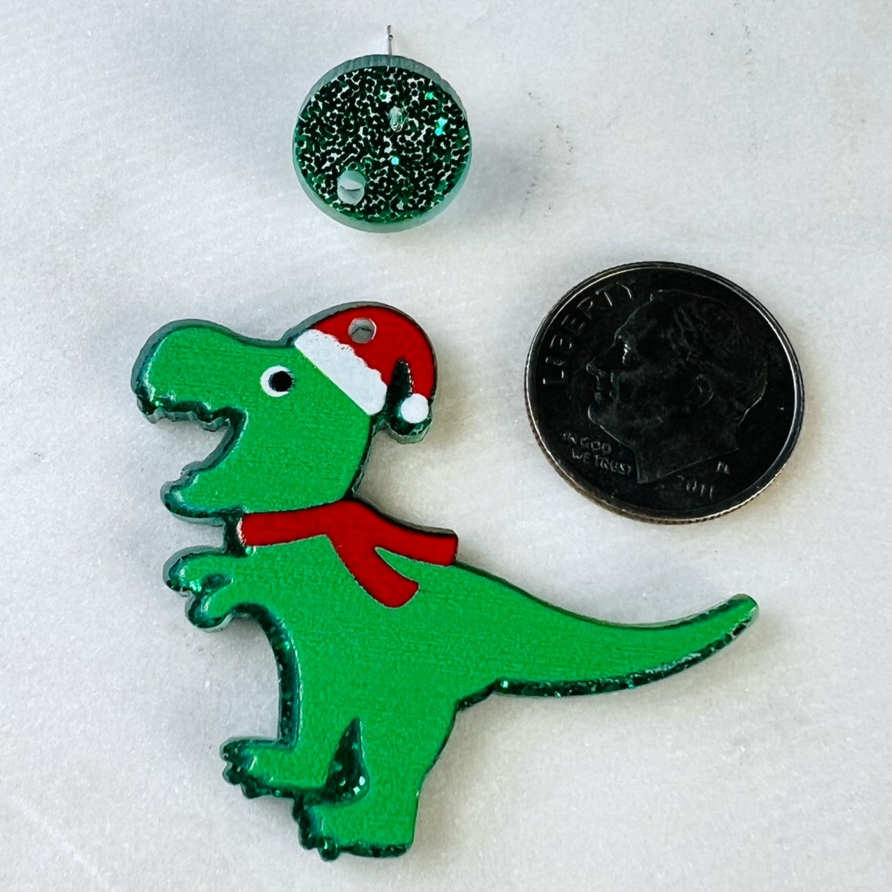 Dinosaur Santa Hat Christmas Earring Blanks, DIY Jewelry Supplies, READ DESCRIPTION | Acrylic | QTY: 1 pair of earring blanks - The Dazzle Depot