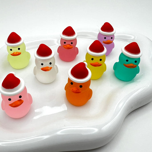 31mm Colorful Jelly Ducks DIY Charms Luminous | 3D Ducks in Christmas Hats | Resin | QTY: 4 ducks