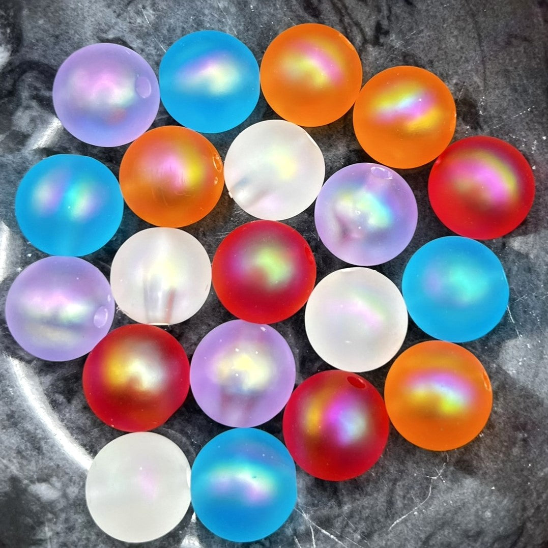 16mm Frosted Colorful Iridescent Bead Mix | Frosted Beads For Pens and Jewelry | Acrylic Bead | QTY: 20 beads