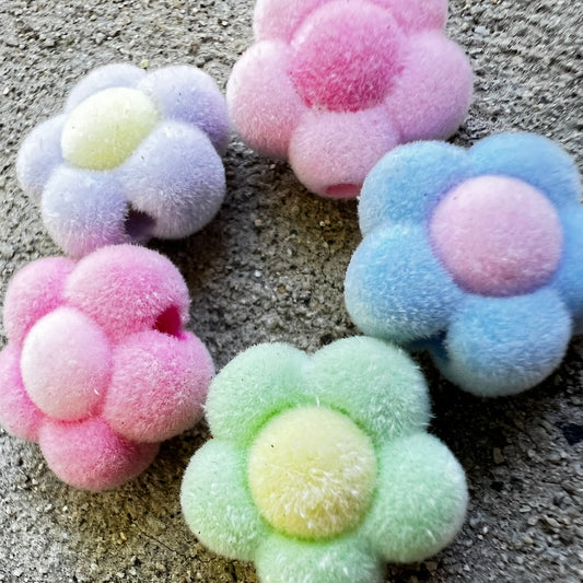 16mm Fuzzy Flower Bead Mix | Flocked Beads For Pens and Jewelry | Acrylic Bead | QTY: 12