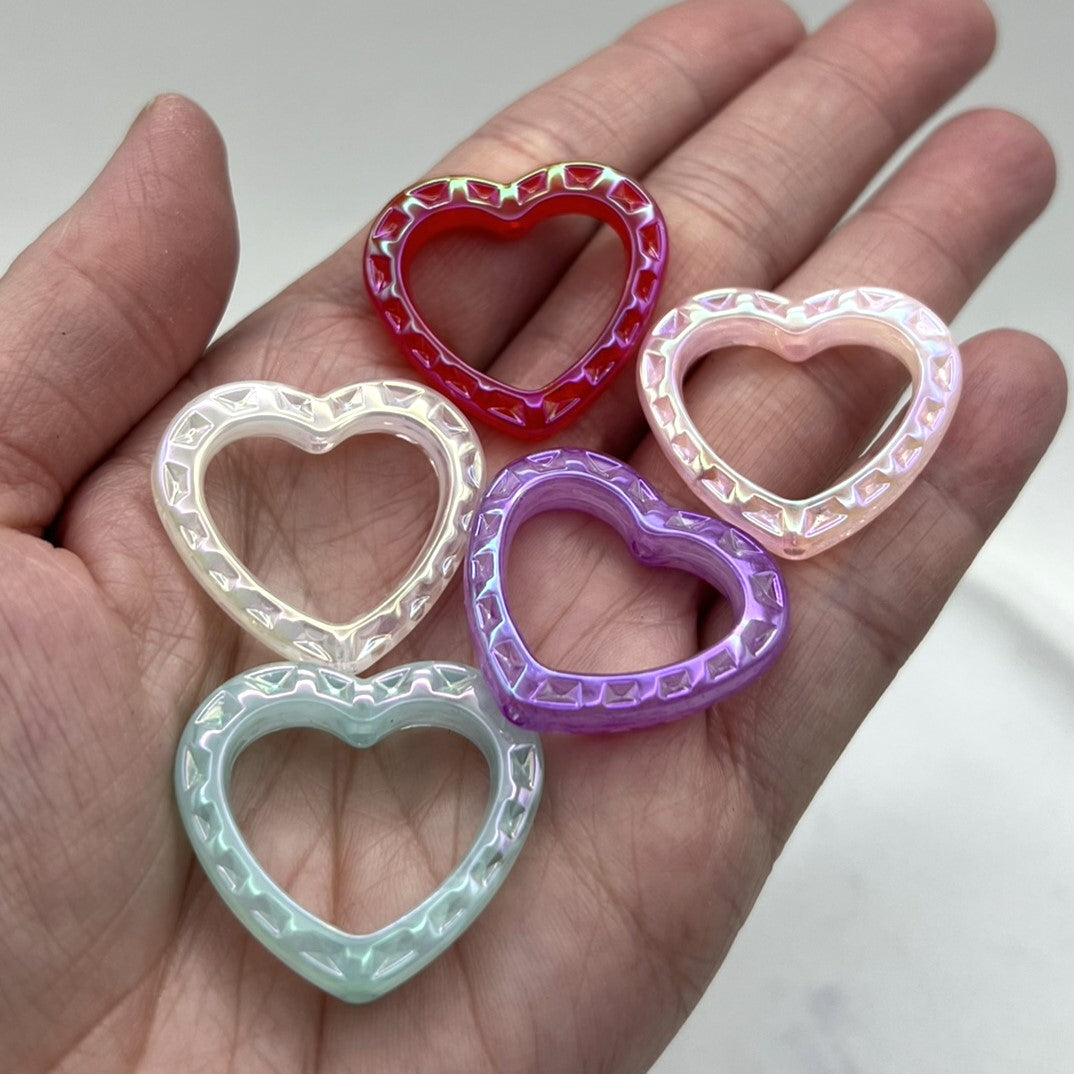 Iridescent Heart Shaped Bead Frames for Beadable Pens & Keychains | 28x30mm Acrylic | QTY: 10 pieces