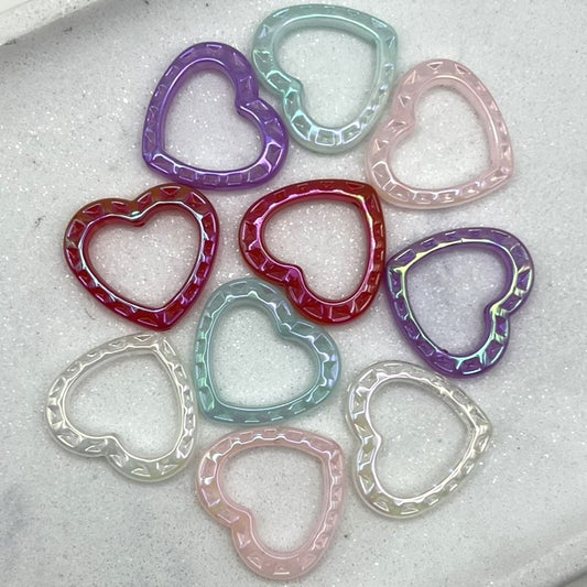 Iridescent Heart Shaped Bead Frames for Beadable Pens & Keychains | 28x30mm Acrylic | QTY: 10 pieces