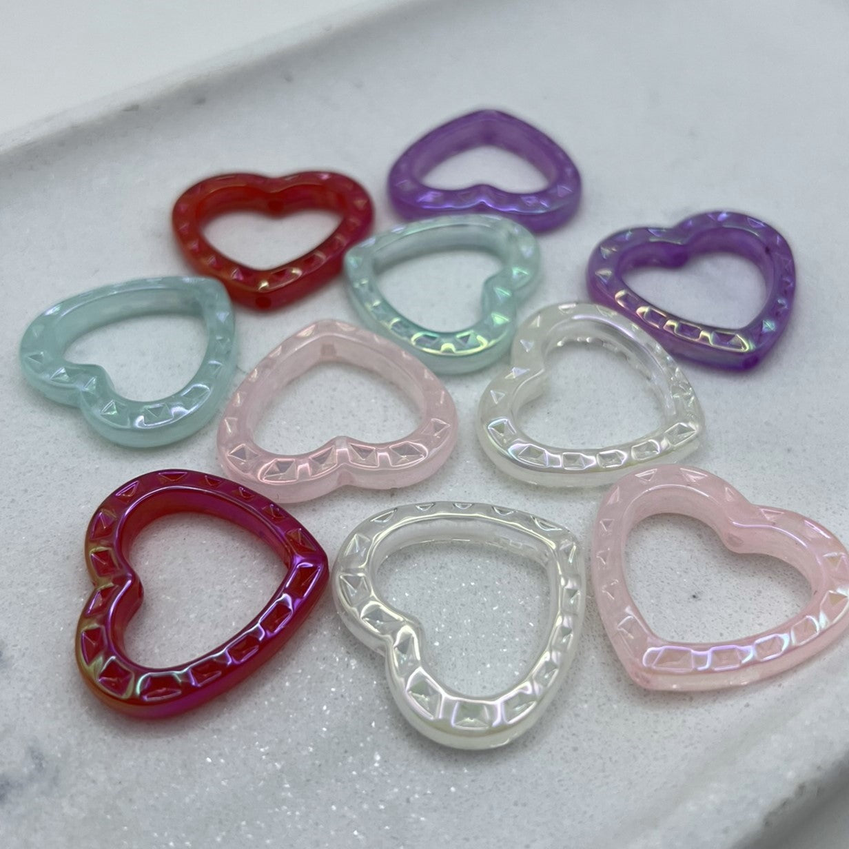 Iridescent Heart Shaped Bead Frames for Beadable Pens & Keychains | 28x30mm Acrylic | QTY: 10 pieces