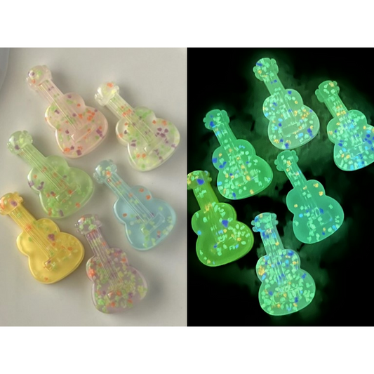 Luminous Guitar Flat Back Charm Mix | Flatback Charms for DIY Craft Charm Projects and Decoden | Kawaii Resin Flat Back Cabochons | QTY: 10 pieces