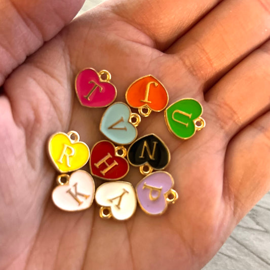 26pcs Enameled Metal Heart Letter Pendant | 12mm Double Sided Metal Alphabet Charms | QTY: 26 pieces
