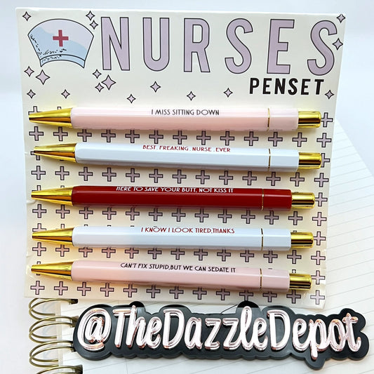 Funny Nurses Pen Set, Humorous Gift for Nurses | Black Ink | QTY: 5 pens - The Dazzle Depot