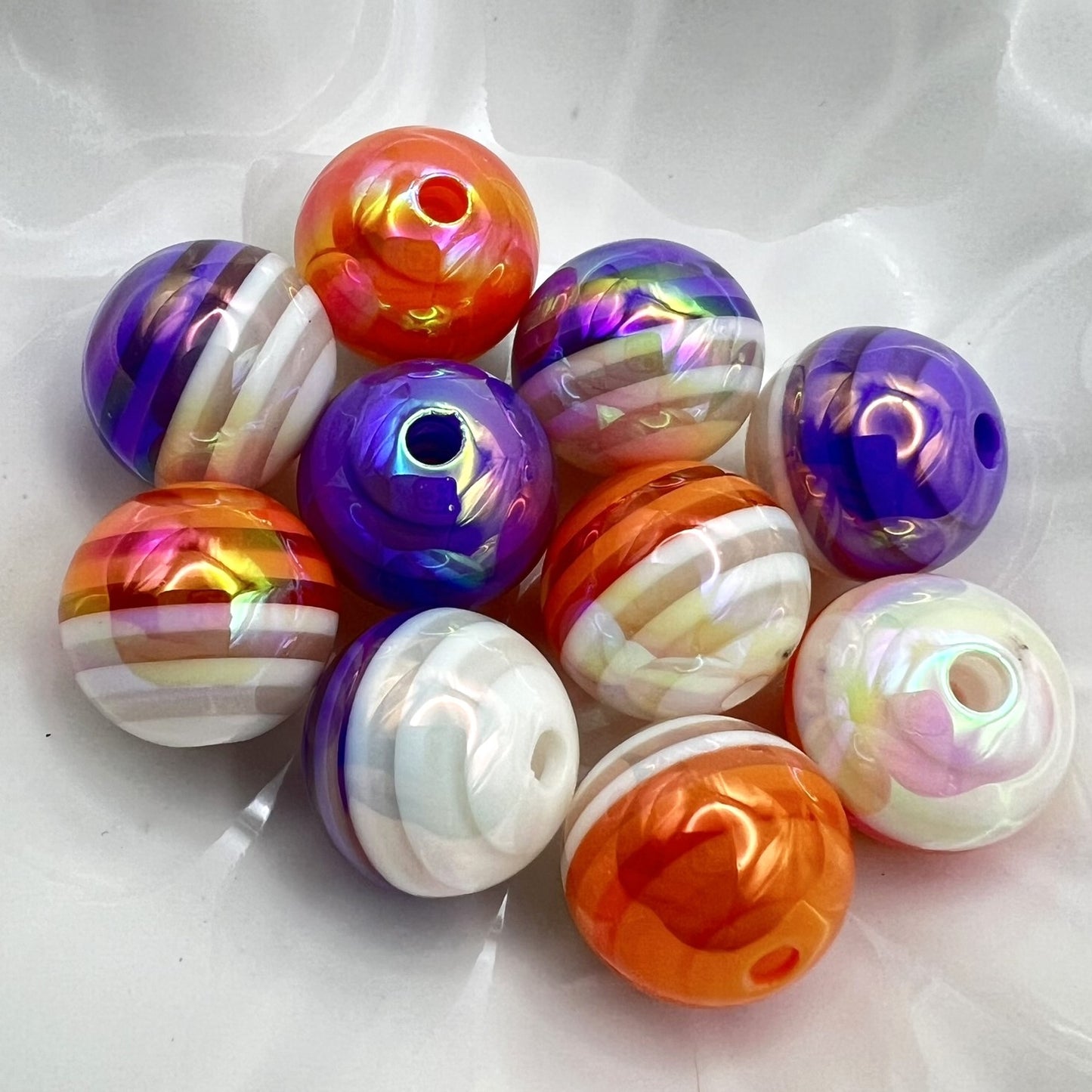 16mm Chunky Orange and Purple Striped Beads | Iridescent Bubble Gum Beads for Pens & Jewelry | Acrylic | QTY: 10 beads