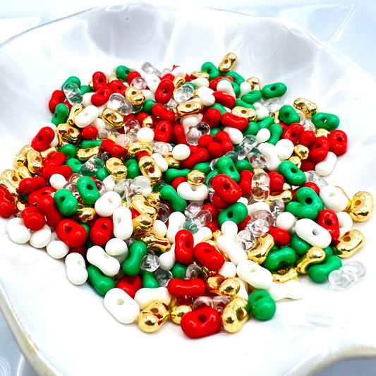 Christmas Color Peanut Seed Bead Mix | 4mm x 6mm Acrylic Beads | Acrylic Farfalle Beads | QTY: 25 grams