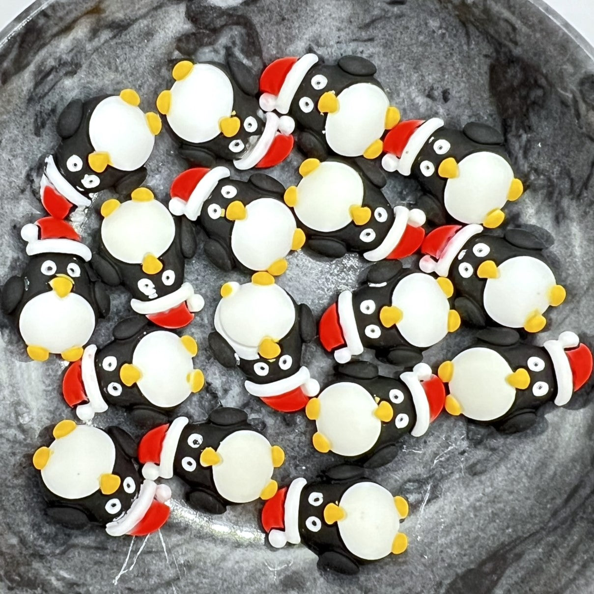 Christmas Penguins with Santa Hats, Cabochons for Crafts, Resin Charms, Flatback | QTY: 10 penguins - The Dazzle Depot