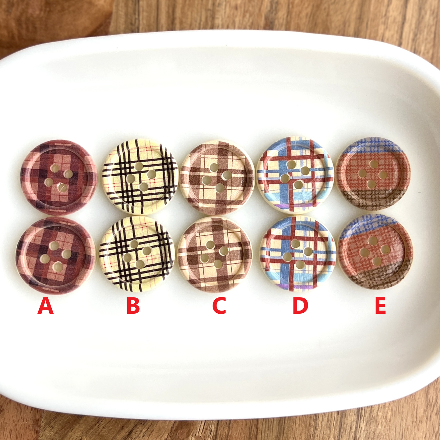 Printed Plaid Buttons for DIY Craft Embellishments | 4-Hole Plastic Flat Back Cabochon | QTY: 4pcs/6pcs