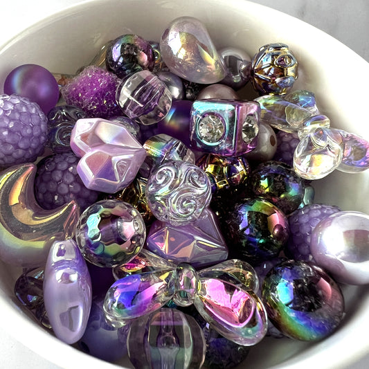 Purple Bead Mix | DIY Jewelry Beads | Mixed Colors, Sizes & Shapes | Acrylic Bead Soup | QTY: 1.5 ounces (by weight)