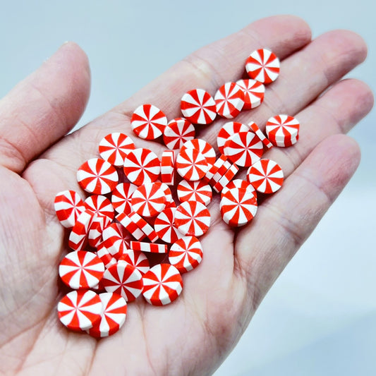 Fake Christmas Peppermint Candy, Pinwheels Red and White Striped, Polymer Clay Slices, Faux Sprinkles | QTY: 10 grams / 25 grams - The Dazzle Depot