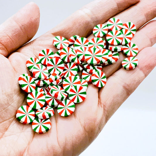 Fake Christmas Peppermint Candy, Pinwheels Green, Red and White Striped, Polymer Clay Slices, Faux Sprinkles | QTY: 10 grams / 25 grams - The Dazzle Depot