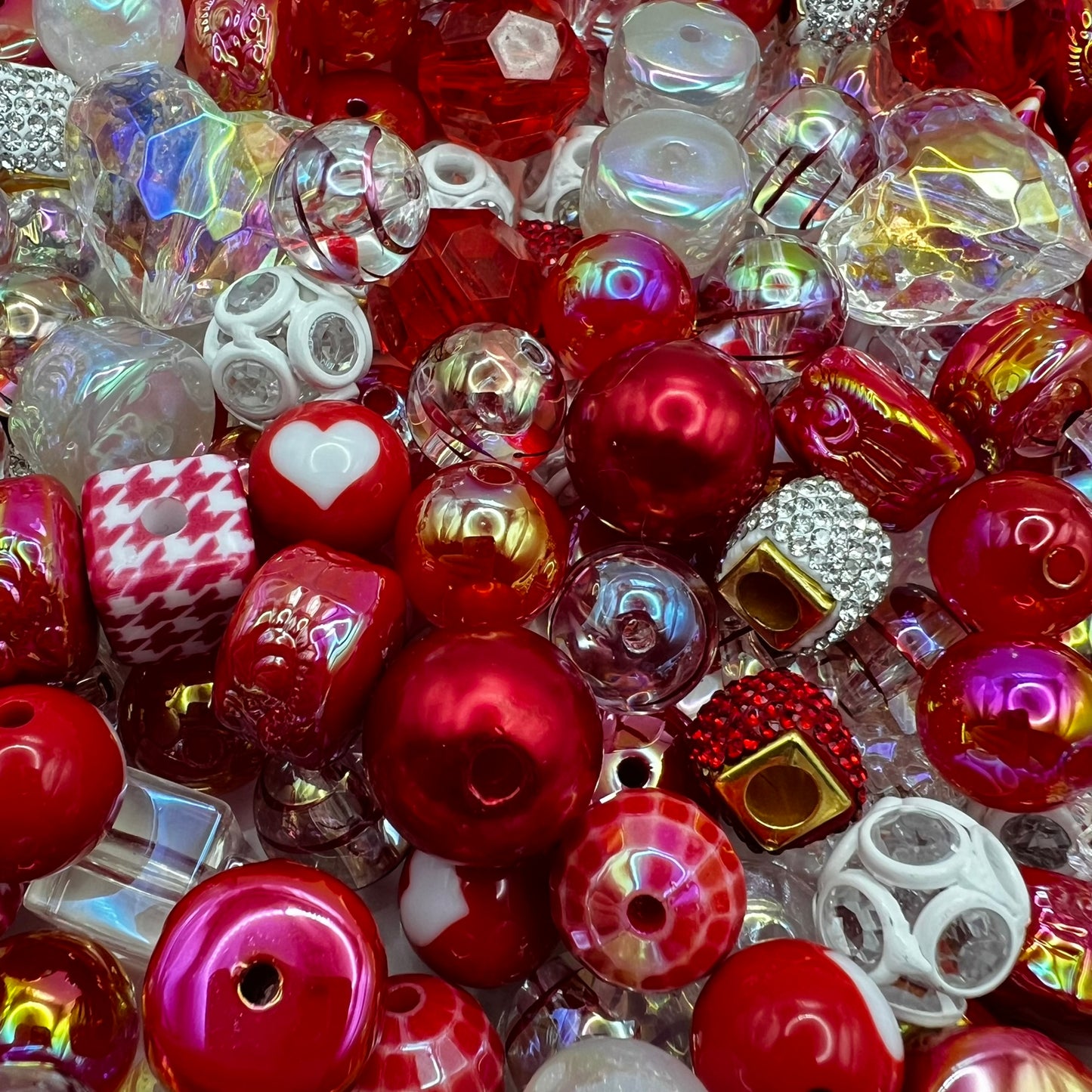 Red and White Bead Mix | DIY Jewelry Beads | Mixed Colors, Sizes & Shapes | Acrylic Bead Soup | QTY: 1.5 ounces (by weight)