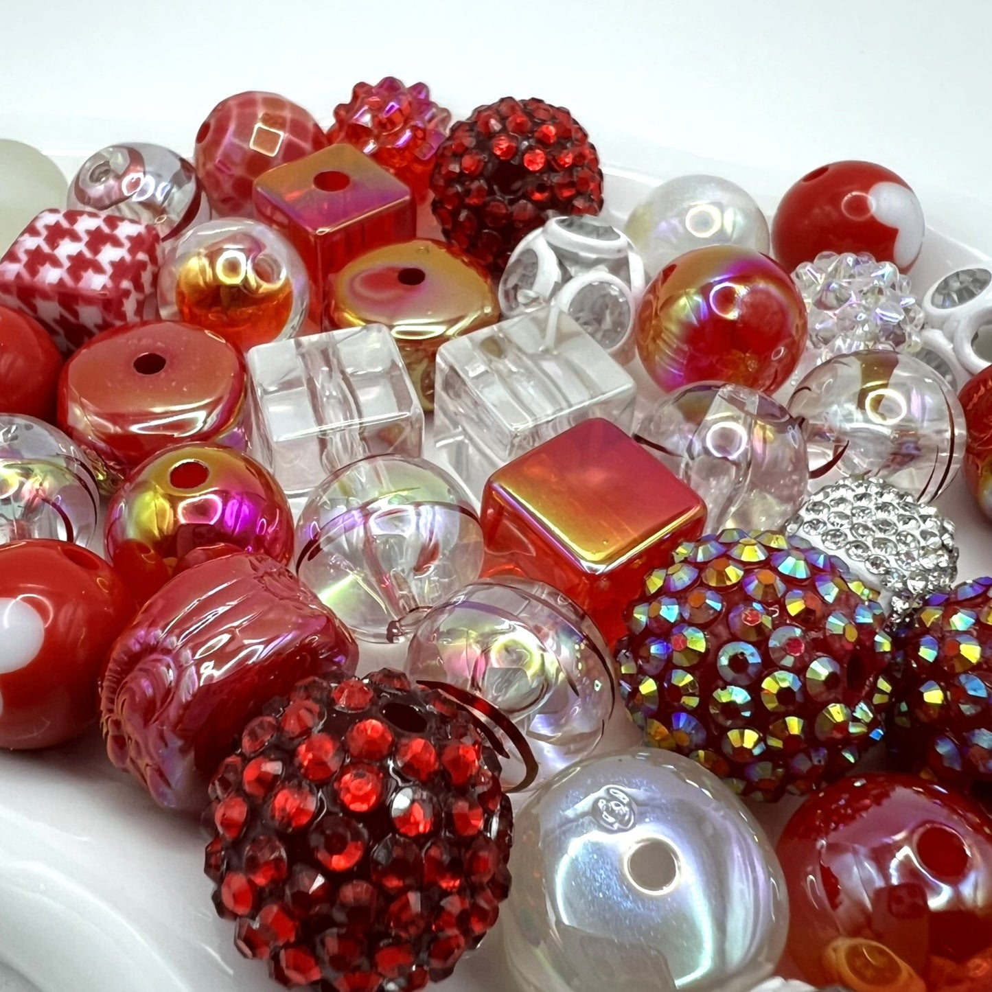 Red and White Bead Mix | DIY Jewelry Beads | Mixed Colors, Sizes & Shapes | Acrylic Bead Soup | QTY: 1.5 ounces (by weight)