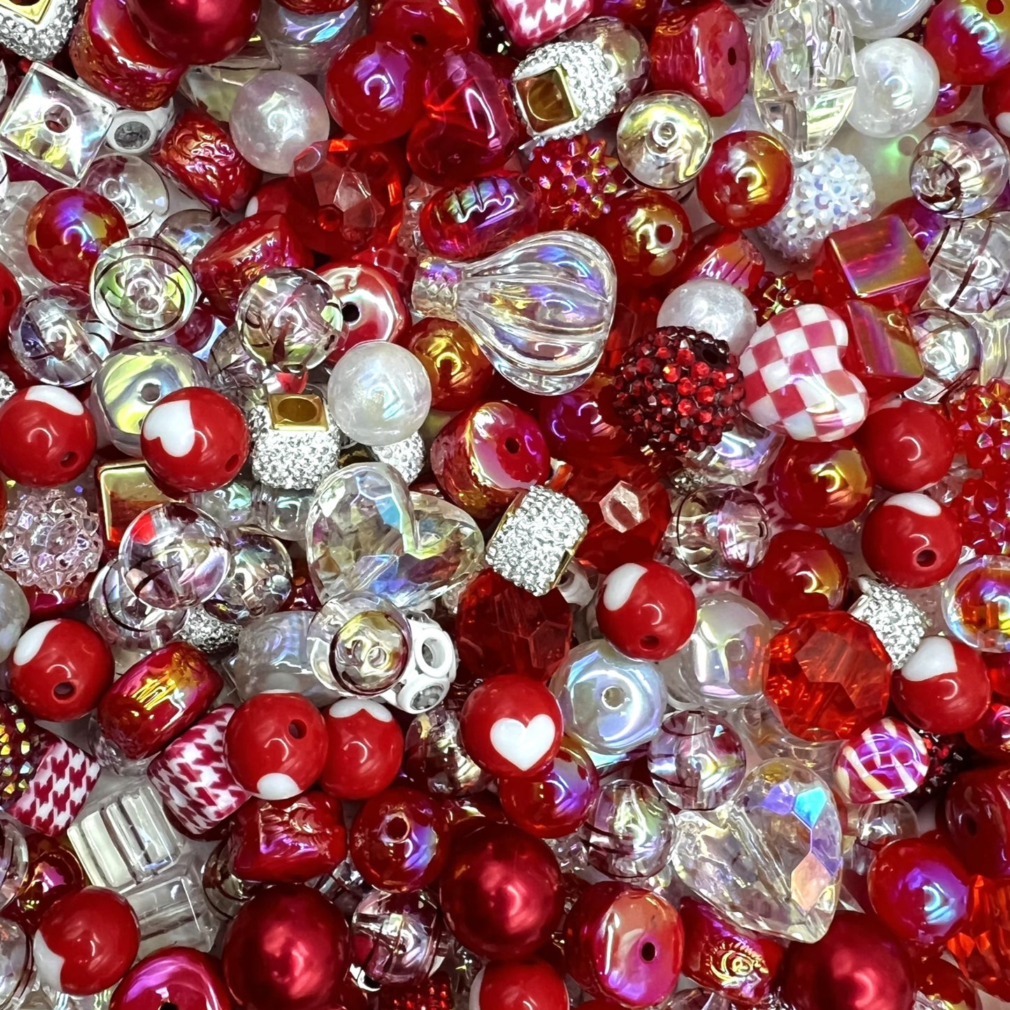 Red and White Bead Mix | DIY Jewelry Beads | Mixed Colors, Sizes & Shapes | Acrylic Bead Soup | QTY: 1.5 ounces (by weight)