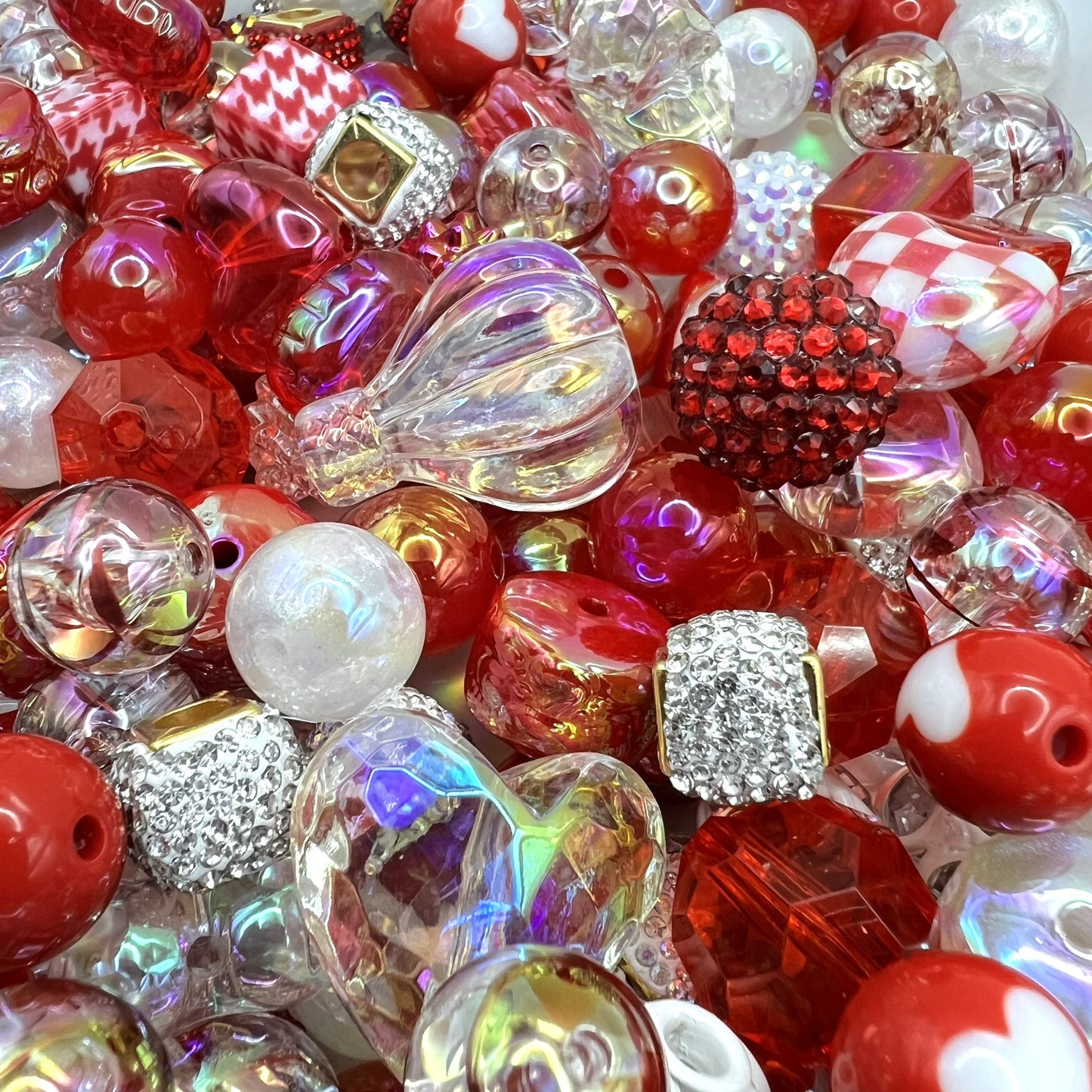 Red and White Bead Mix | DIY Jewelry Beads | Mixed Colors, Sizes & Shapes | Acrylic Bead Soup | QTY: 1.5 ounces (by weight)